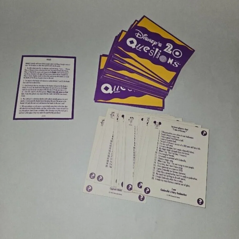 VTG Disney's 20 Questions Guessing Game Cards Characters People Place Thing 1992